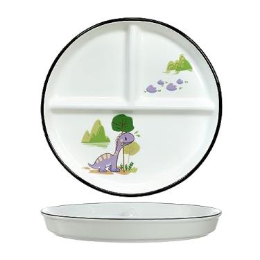 Imagem de SOCOSY Prato de controle de porção de cerâmica de dinossauro com 3 compartimentos, travessas divididas, prato de sobremesa dividido, prato de salada, prato de jantar, pratos de lanche, bandejas de