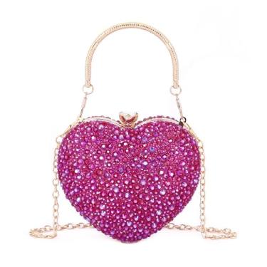Imagem de Naimo Bolsa feminina de coração com strass para festa de casamento e coquetel, Fúcsia, One Size