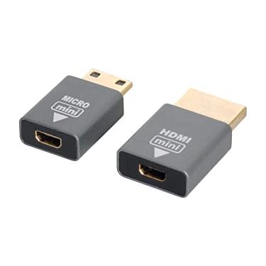 Imagem de NFHK 2 peças/conjunto compatível com adaptador micro HDMI fêmea para mini macho e HDMI 1.4 macho 4K a 60hz