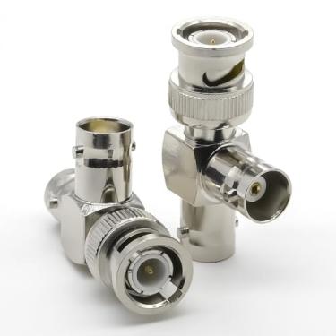 Imagem de Conector T BNC de 2 peças, divisor BNC de 3 vias, adaptador coaxial macho para fêmea dupla, conector T BNC triplo em forma de T para CCTV, rádios, antena, LMR