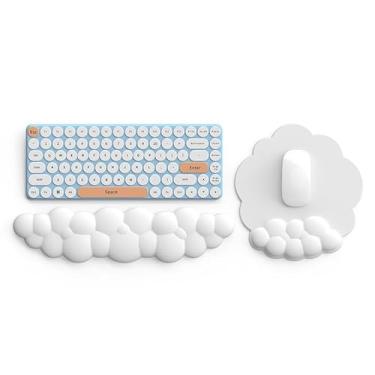 Imagem de ILYCHEEGAMI Mouse pad nuvem com descanso de pulso bonito couro PU espuma viscoelástica alivia a fadiga do pulso confortável (poliuretano branco descanso de pulso e mousepad)