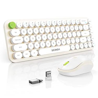 Imagem de Combo de teclado e mouse sem fio pequeno, com receptor USB e adaptador tipo C, teclado bonito com teclas redondas retrô para iPad/PC/laptop, Windows 7/8/10/11- amarelo cremoso