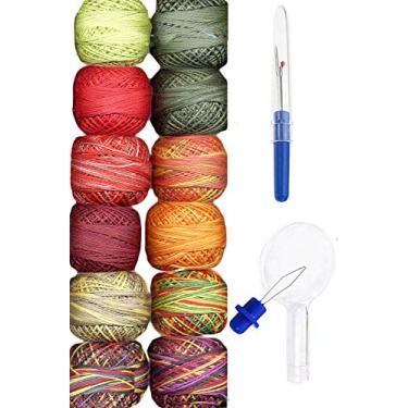 Imagem de Valdani Fio de bordado Perle algodão tamanho 8 destaques tingidos à mão 1 Joy to The World Collection conjunto com Artsiga Crafts, rasgador de costura e passador de agulha (PC8-JoyWorld)