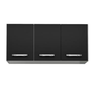 Imagem de Armário Aéreo Honduras 03 Portas 120cm Branco/Preto - Lumil Móveis