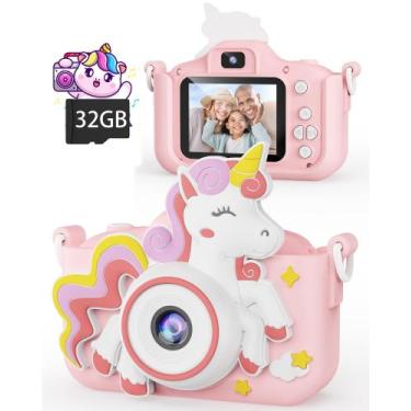 Imagem de Câmera Kikapabi Unicorn Kids Selfie 1080P com cartão SD de 32 GB 3-10y
