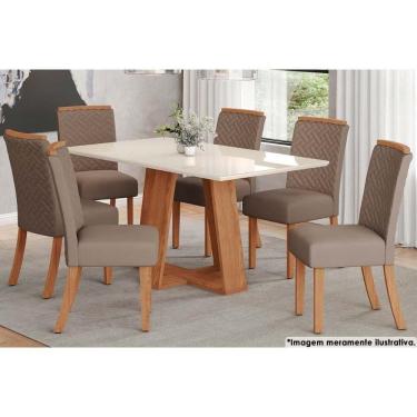 Imagem de Sala De Jantar Lins com Tampo com Vidro 160x90cm E 6 Cadeiras Malu Nature marrom Amêndoa