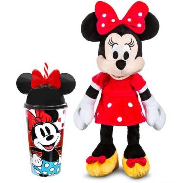 Imagem de Boneca Minnie de Pelúcia 45cm 3 falas em Português Disney + Copo com O
