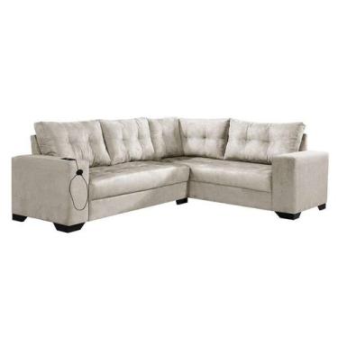 Imagem de Sofá de Canto 5 Lugares Dijon com Entrada USB Suede Areia - Império Es