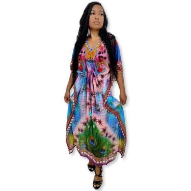 Imagem de Kaftan Longa Indiana Saída de Praia Estampada Luxo Boho Chic - Sarat M