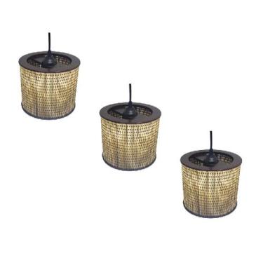 Imagem de Kit 3 Lustre Pendente Moderno Luminária Rustica Bambu Frisos - CL DECO
