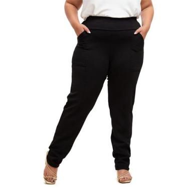 Imagem de Calça Feminina Gorgurão Plus Size Cintura Alta Social Confortável Para