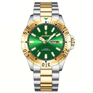 Imagem de Relógio Masculino Impermeável Pulseira De Aço Inoxidável Movimento Quartzo Estilo Casual Verde Dourado