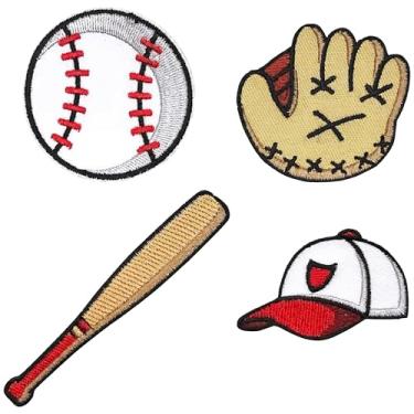 Imagem de Aplique de beisebol com aplique de bola de beisebol – aplique de taco de beisebol esportivo bordado, aplique de transferência, aplique de ferro na costura para furos, roupas, jeans, chapéu, mochilas,