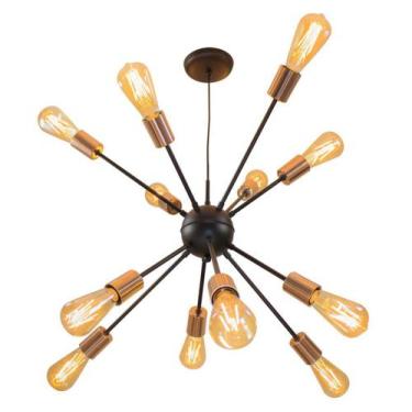 Imagem de Pendente Sputnik Atom Preto com Cobre + 12 Lampadas Filamento de carbo