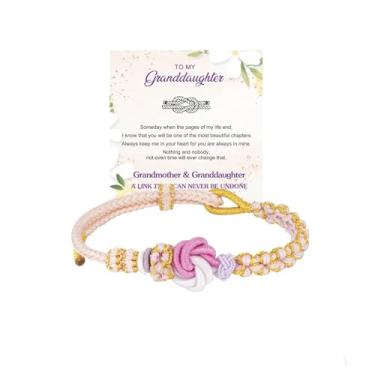 Imagem de DivaGlamz Pulseira de nó infinito para neta - A Link That Can Never Be Undone Flor de pêssego, pulseiras para neta da avó Always Be Brave and Be Strong joia trançada ajustável presente, Large,