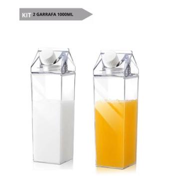 Imagem de Kit 2 Garrafas Acrilico Plastico 1 Litro Suco Leite Agua Chá - Shark B
