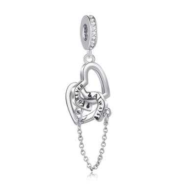 Imagem de MiWangLing Pingente de coração de algema entrelaçado Love Forever para pulseira europeia presente feminino, Cobre, Sem Pedra Preciosa