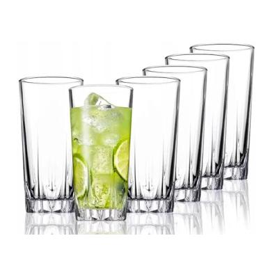 Imagem de Jogo De 6 Copos De Vidro Para Suco 330ml Agua Refri Drinks Bebidas Com Detalhe Resistente Transparente Multiuso Mesa Posta Premium