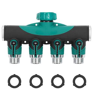 Imagem de Divisor de mangueira de jardim Emoly 4 Ways, conector de mangueira de jardim resistente, válvula de esfera, divisor de mangueira de água com arruelas de borracha para torneira externa, irrigador, sistemas de irrigação de gotejamento e produto de gramados
