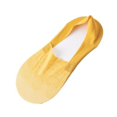 Imagem de chanstore 3 pares - Meias femininas finas primavera e verão, malha antiderrapante de renda respirável invisível - amarelo