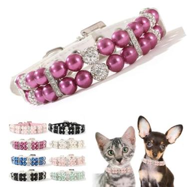 Imagem de Coleiras de pérolas roxas para meninas, colar de strass com contas de cristal luxuoso para cães pequenos, joia de diamante bonita e bonita para XXS XS pequena média fêmea gatinha animal de estimação