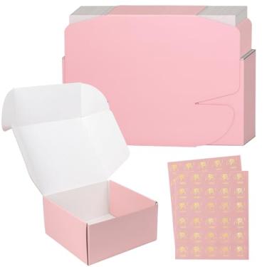 Imagem de DERZIFUN Pacote com 30 Caixas de Papelão Ondulado de 8X8X4", Caixas de Correio Rosa para Embalagem, Caixas de Papelão Recicláveis para Pequenas Empresas