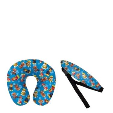 Imagem de Kit Almofada de pescoço + Faixa Apoio Suporte Cabeça de Bebê Cadeirinha Carro (Kit Patrulha Canina AZUL)