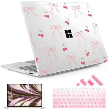 Imagem de May Chen Capa compatível apenas com Microsoft Surface Laptop 7 Windows PC 2024+ de 13,8 polegadas com CPU ARM e Copilot+ alimentado por IA, capa rígida de plástico com capa de teclado, cereja e arco