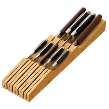 Imagem de Organizador de gaveta de facas, bloco de facas de madeira de bambu na gaveta, organizador de facas comporta até 9 facas