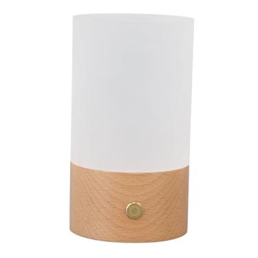 Imagem de Abajur de Mesa de Cabeceira, Abajur de Toque Regulável Com Luz Quente de 3000K, Abajur Recarregável para Quarto, Base de Madeira, Abajures de Cabeceira Pequenos, Abajur de Mesa