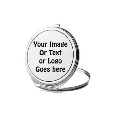 Imagem de SpreadPassion Espelho compacto personalizado, crie seu próprio texto personalizado, espelho fotográfico, espelho de maquiagem de viagem espelho pequeno portátil, espelho de bolso portátil, ideia de
