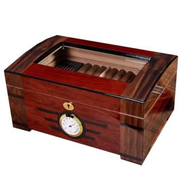 Imagem de Pequeno Caixa de charuto hidratante e umidificador, caixa de charuto de madeira de cedro, relógio digital, caixa de charuto mecânica, pode conter 80 peças Feito à mão