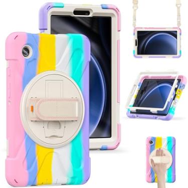 Imagem de HDAYM Capa para Samsung Galaxy Tab A9 22.1 cm 2023, com suporte giratório e alça de ombro, capa protetora resistente à prova de choque de 360 graus para Samsung X110/X115