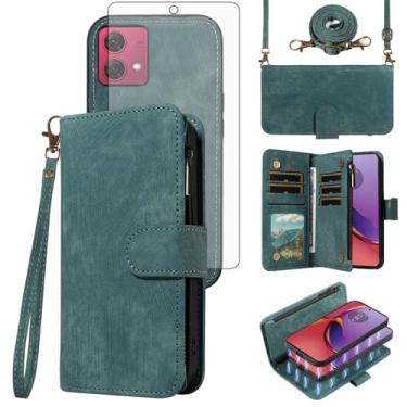 Imagem de Asuwish Capa de celular para Motorola Moto G84 5G carteira com zíper destacável capa magnética com protetor de tela de vidro temperado alça transversal alça flip porta-cartão slot G 84 2023 mulheres