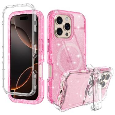 Imagem de I-HONVA Capa transparente para iPhone 16 Pro [não amarela] [compatível com MagSafe] à prova de choque com 3 camadas de proteção total resistente para Apple iPhone 16 Pro, brilhante rosa