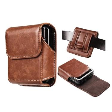 Imagem de Coldres de celular para Samsung Galaxy Z Flip 6, Z Flip5, Z Flip 4, Z Flip 3 5G, capa com clipe de cinto para Motorola Razr 2023 2024, Razr+ Plus 2023 2024, 50, 40 Ultra, Moto Razr 2022 (marrom)