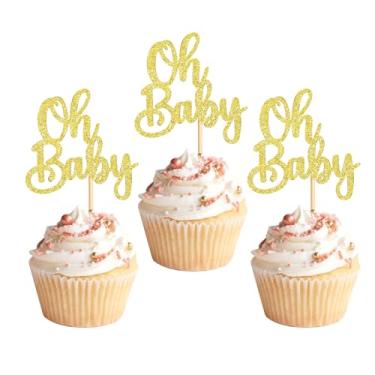 Imagem de Keaziu 24 Pack Oh Baby Cupcake Toppers Cute Cow Cupcake Picks Birthday Decorations Baby Shower Highland Cow Cattle Farm Birtyday Cake Decorations Girl Boy Party Supplies (oh baby gold)