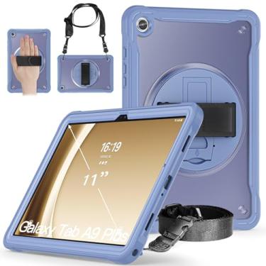 Imagem de Junfire Nova capa fina transparente para Galaxy Tab A9 Plus 11 polegadas 2023, capa rígida à prova de choque para Samsung Tab A9+ X210/X215/X216 com alça de mão e alça de ombro - cinza lavanda