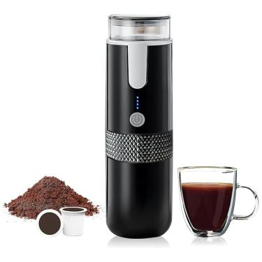 Imagem de Cafeteira Portátil com Carregamento USB-C e Compatível com Cápsulas ou Moído para Viagens, Acampamentos e Caminhadas, POHHRYVI, Preta
