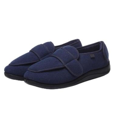 Imagem de Bestgift Sapatos de tecido macio de caminhada tamanho grande para meia-idade e idosos extra largo, Azul escuro com veludo, 40
