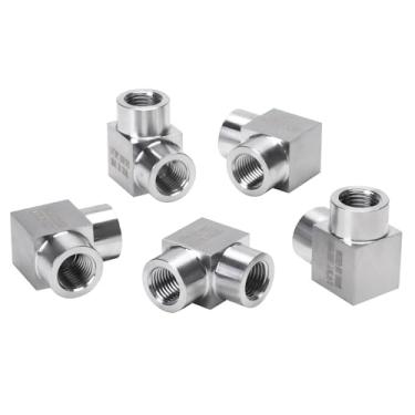 Imagem de DERPIPE Cotovelo de rua de 90 graus - 1/10.2 cm NPT fêmea para 1/10.2 cm NPT fêmea aço inoxidável 304 resistente forjado quadrado Barstock Street Elbow adaptador encaixe de tubulação (pacote com 5)