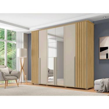 Imagem de Guarda Roupa Amsterdã II 6 Portas Ripado com Espelho Cinamomo/Off White - RV Móveis