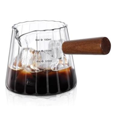 Imagem de FEOOWV Copos de café expresso de vidro de 170 g com bico, acessórios para café expresso, copo de café expresso com boca em forma de V, jarra de espuma de leite com nervuras (transparente)