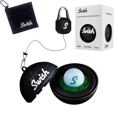 Imagem de Tharos Distribution Limpador de bola de golfe portátil Swish para bolsa de golfe ou carrinho - Melhores acessórios de golfe - presentes (preto)