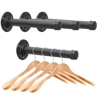 Imagem de Suporte de ferro fundido montado na parede, rack de roupas de tubo industrial resistente para pendurar roupas, suporte para organizadores de armário e armazenamento, varões de armário DIY e barra de