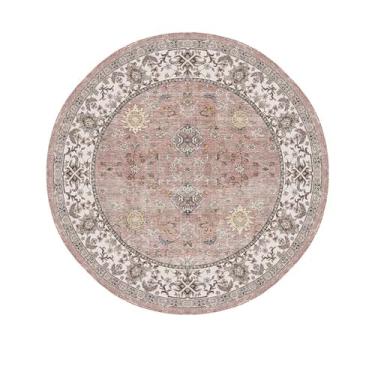Imagem de HJZSZX Tapete redondo vintage, tapete decorativo artístico para sala de estar, fácil de limpar, lavável, sofá, quarto, tapete de brincar, YY008, H, diâmetro 160 cm