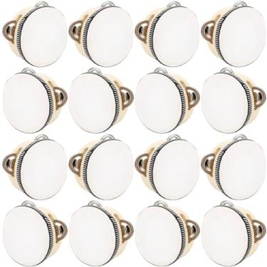 Imagem de 16 pandeiros de casamento adultos de 10 cm tambor de madeira natural portátil tambores de metal jingles tambores instrumentos musicais percussão para festa de casamento na igreja