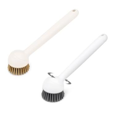 Imagem de Diakey Pacote com 2 escovas de prato com alça de ângulo ajustável, escova de limpeza de pratos para limpeza de pratos, panelas, pia, cerdas rígidas, escova de lavar louça