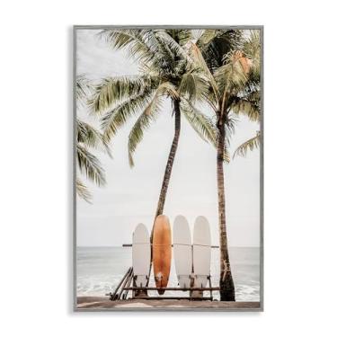 Imagem de Stupell Industries Hawaii Surfboards View Gray Framed Giclee Wall Art Design por Sisi and Seb, 16 x 24