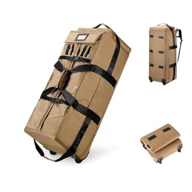 Imagem de Mochila esportiva dobrável com rodas. Bolsa de viagem com rodinhas de 80 L, mala para esportes ao ar livre, bolsas de vestuário para acampamento de viagem, Caqui, Mochila esportiva dobrável com rodas